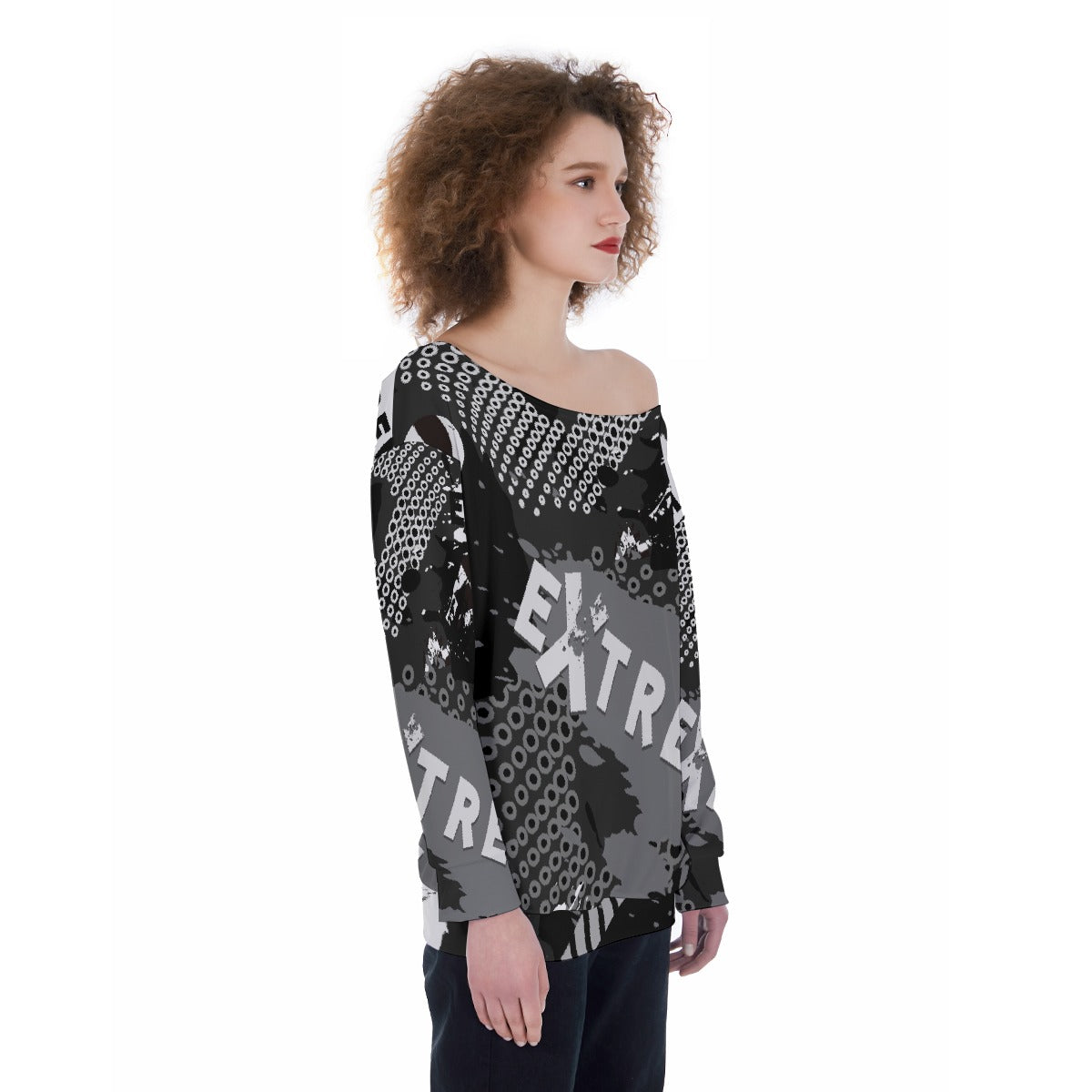 All-Over Print Oversized Women's Off-Shoulder Sweatshirt