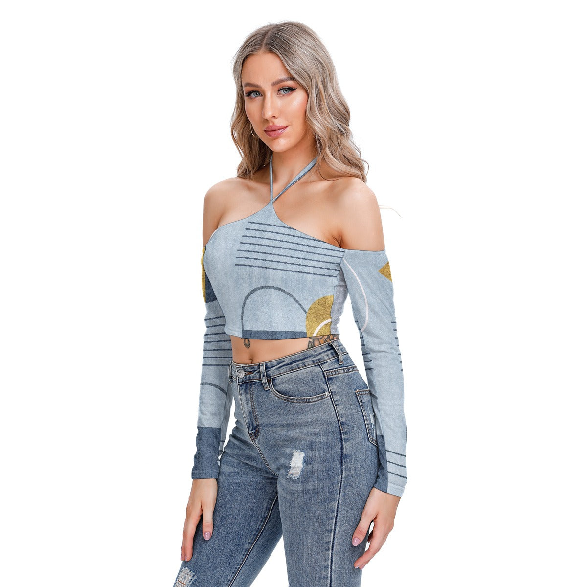 All-Over Print Women's Halter Lace-up Top