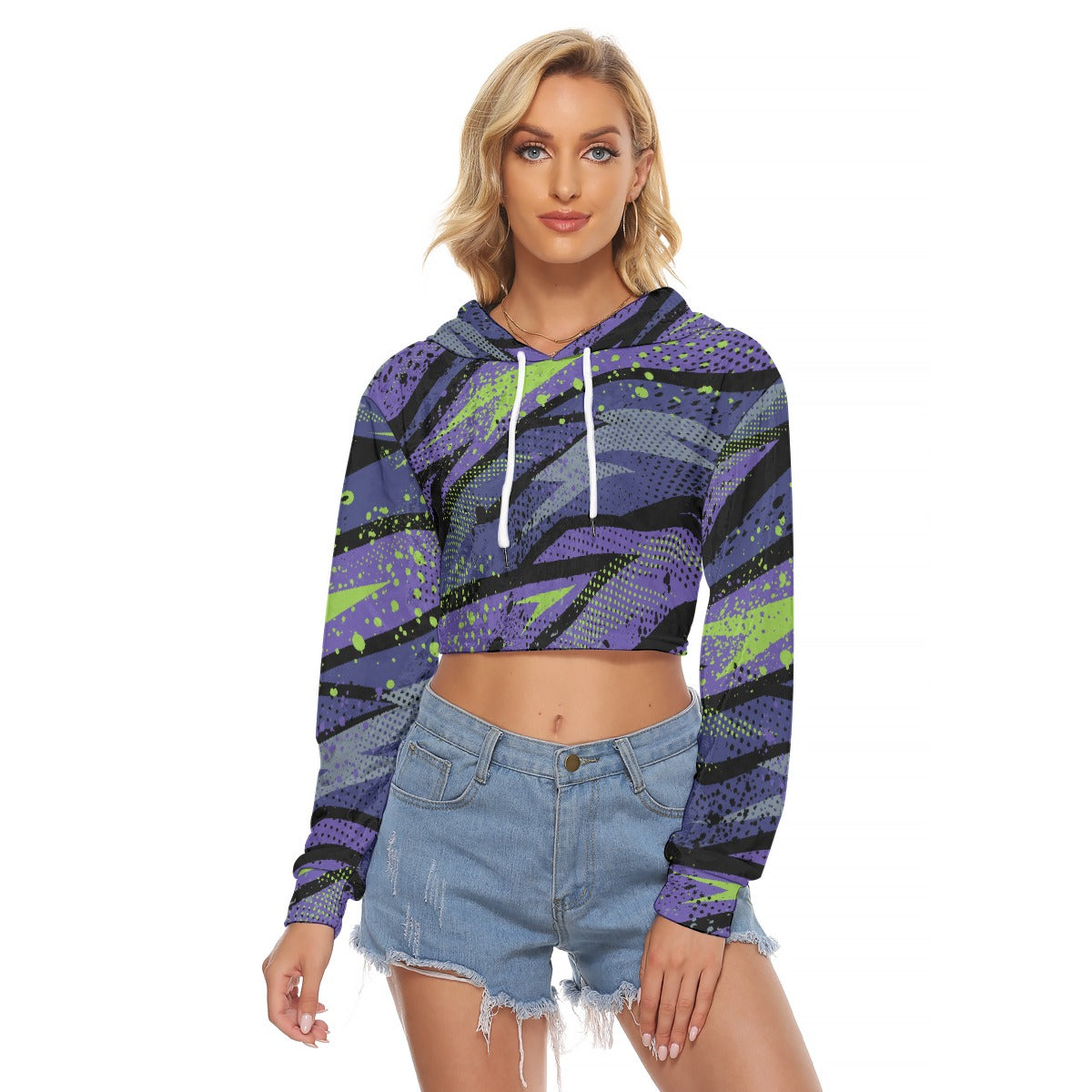 All-Over Print Women's Crop Top Hoodie|Velvet