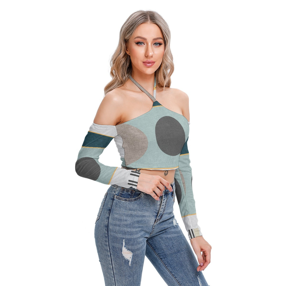 All-Over Print Women's Halter Lace-up Top