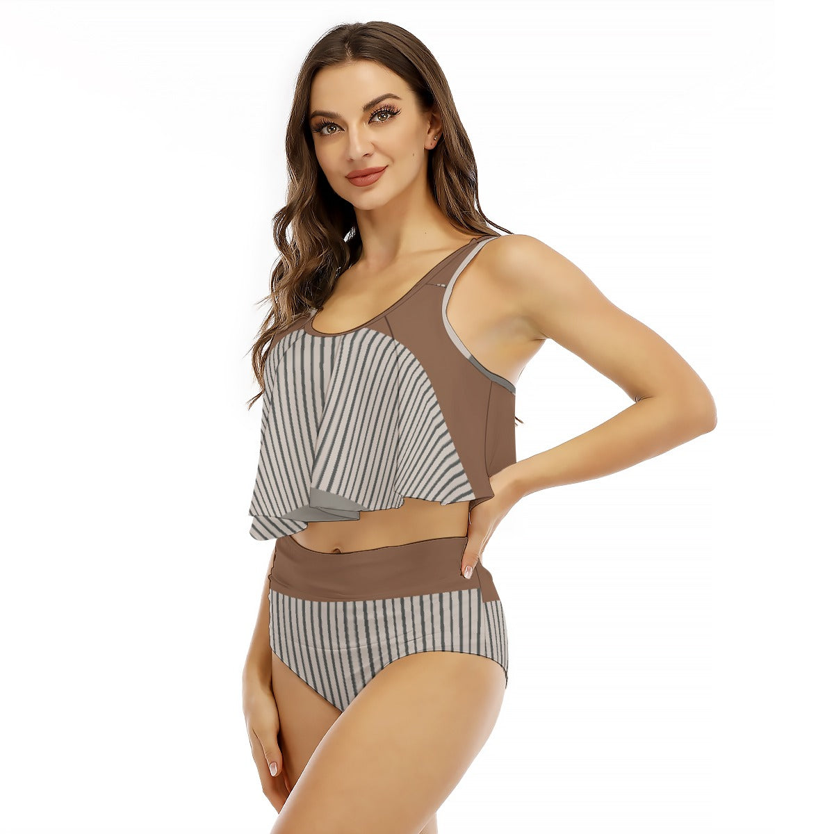 All-Over Print Women's Ruffled Vest Bikini Swimsuit