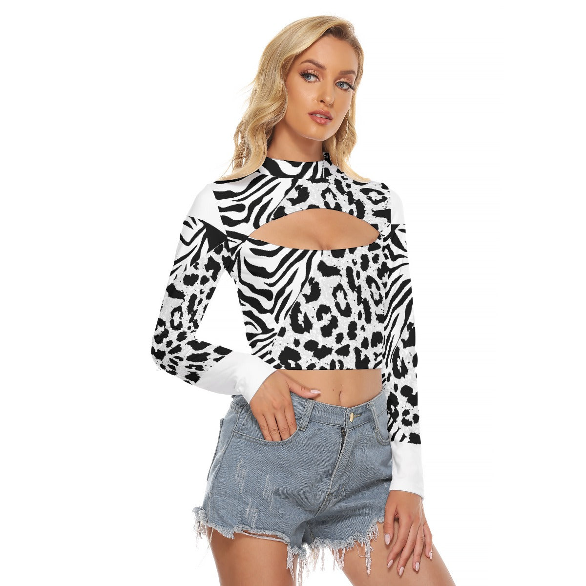 All-Over Print Women's Hollow Chest Keyhole Tight Crop Top