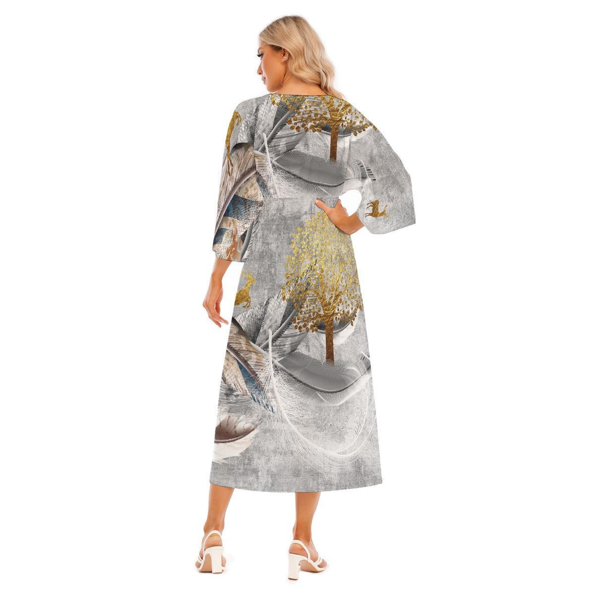 All-Over Print Women's Mid-Sleeve Long Dress
