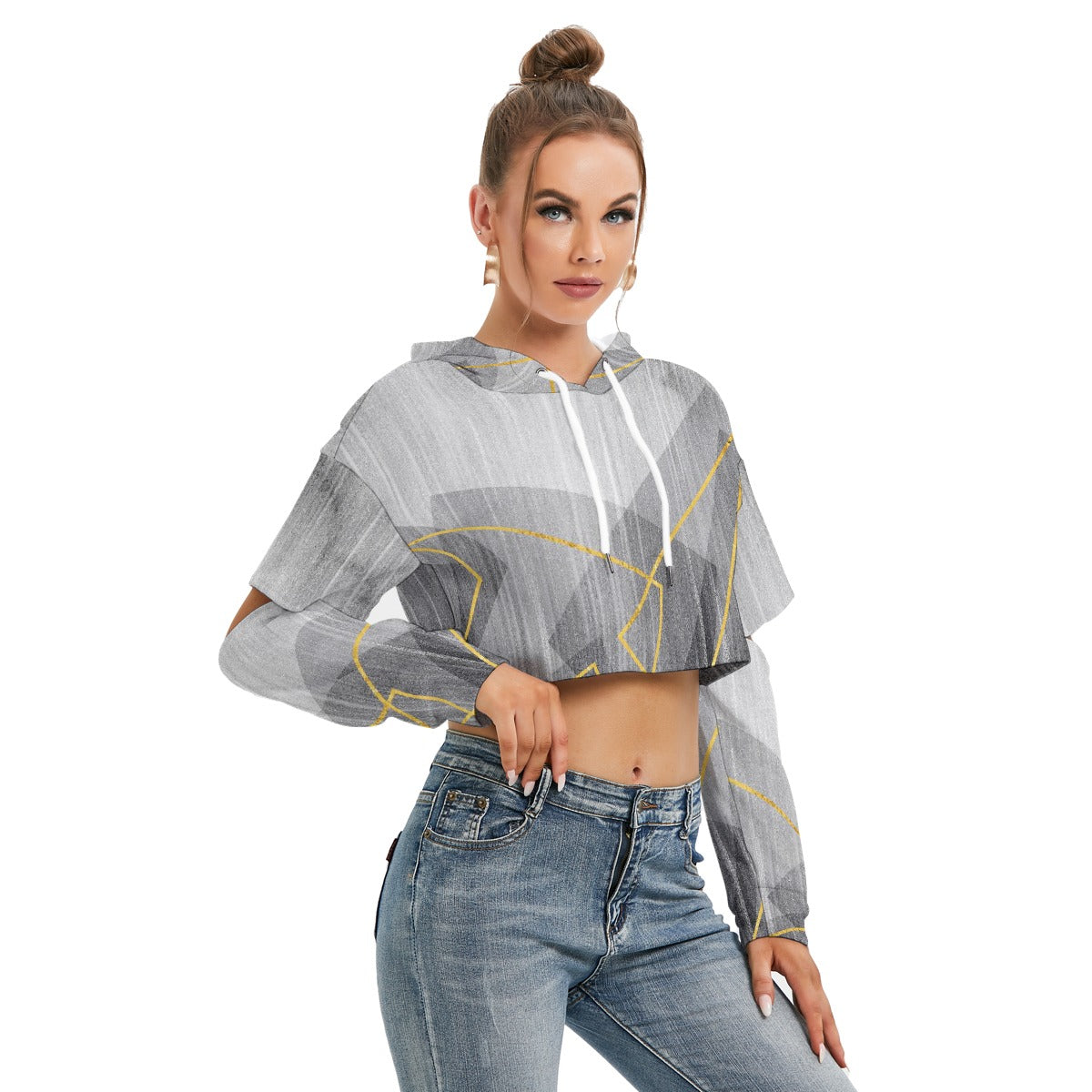 All-Over Print Women's Heavy Fleece Hoodie With Hollow Out Sleeve