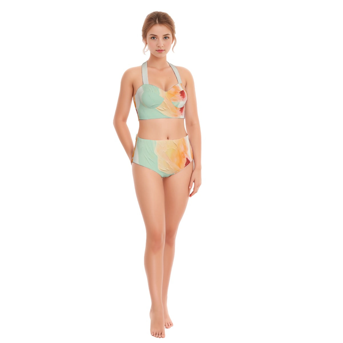 All-Over Print Women's Swimsuit Set With Halter