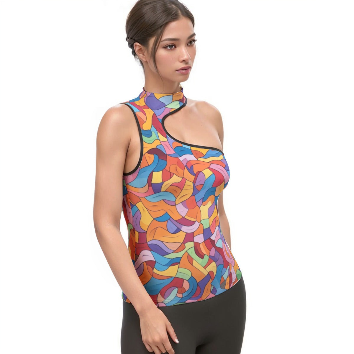 All-Over Print Women's Halter Sleeveless Asymmetrical Tank Top