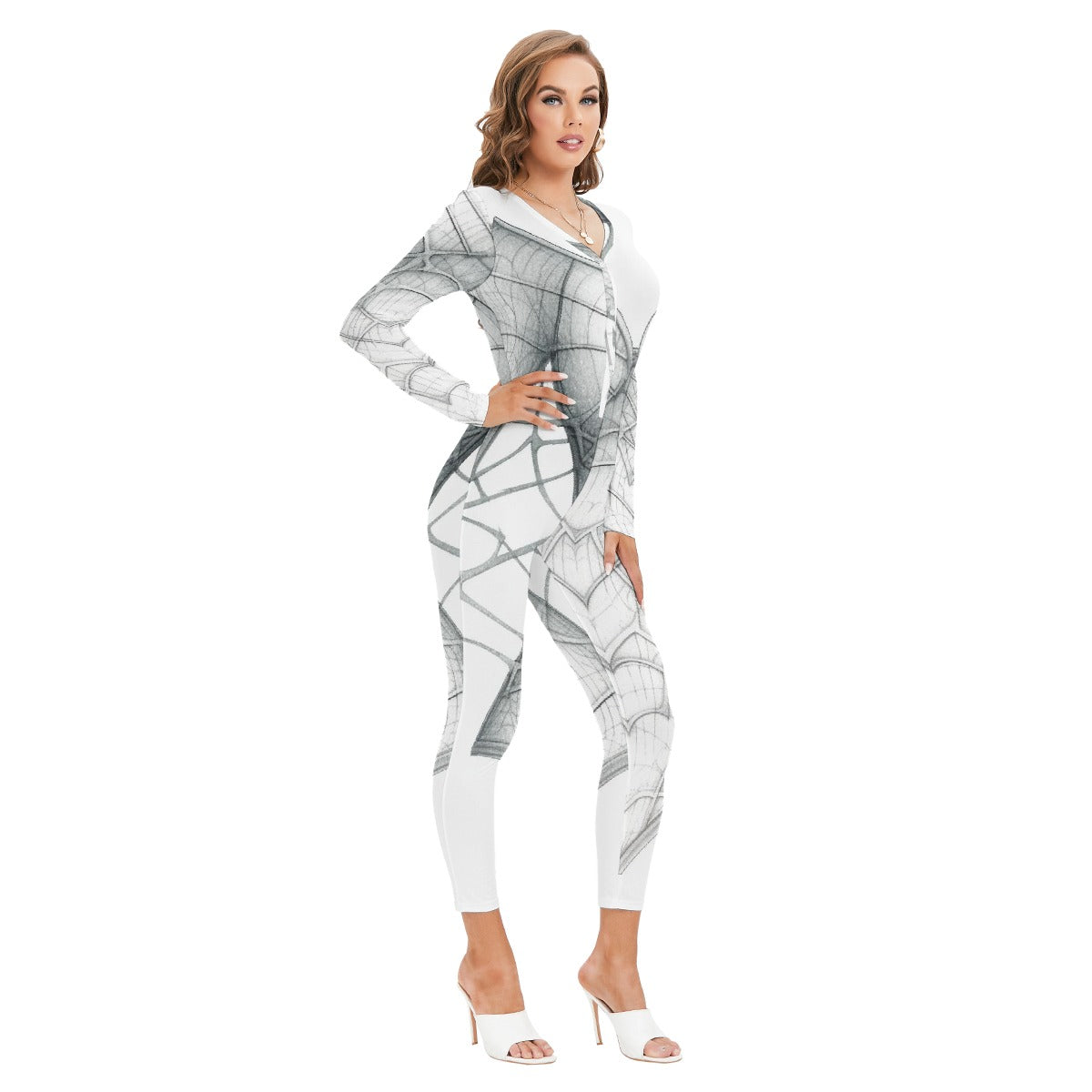 All-Over Print Women's Plunging Neck Jumpsuit