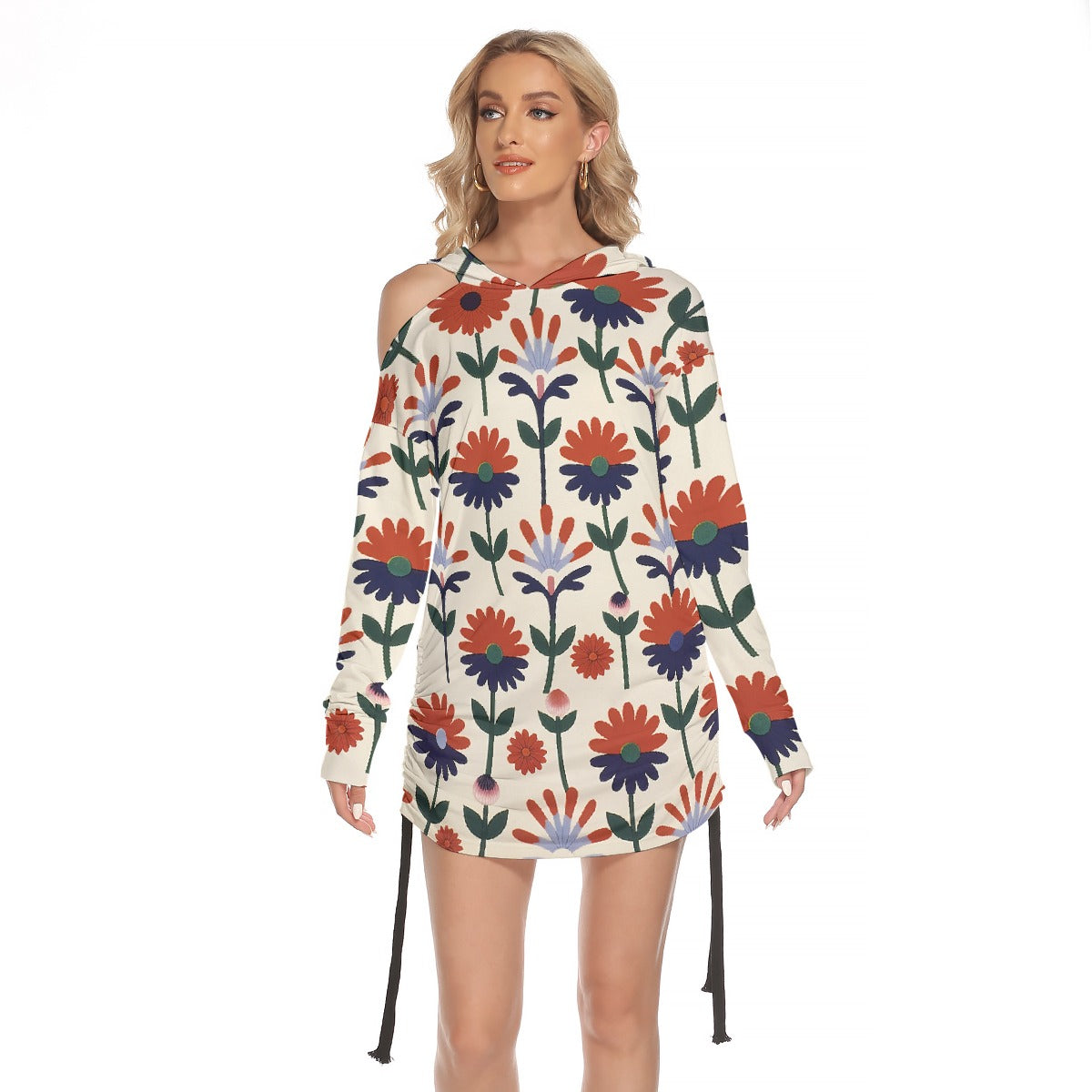 All-Over Print Women's One-shoulder Dress With Waist Shirring