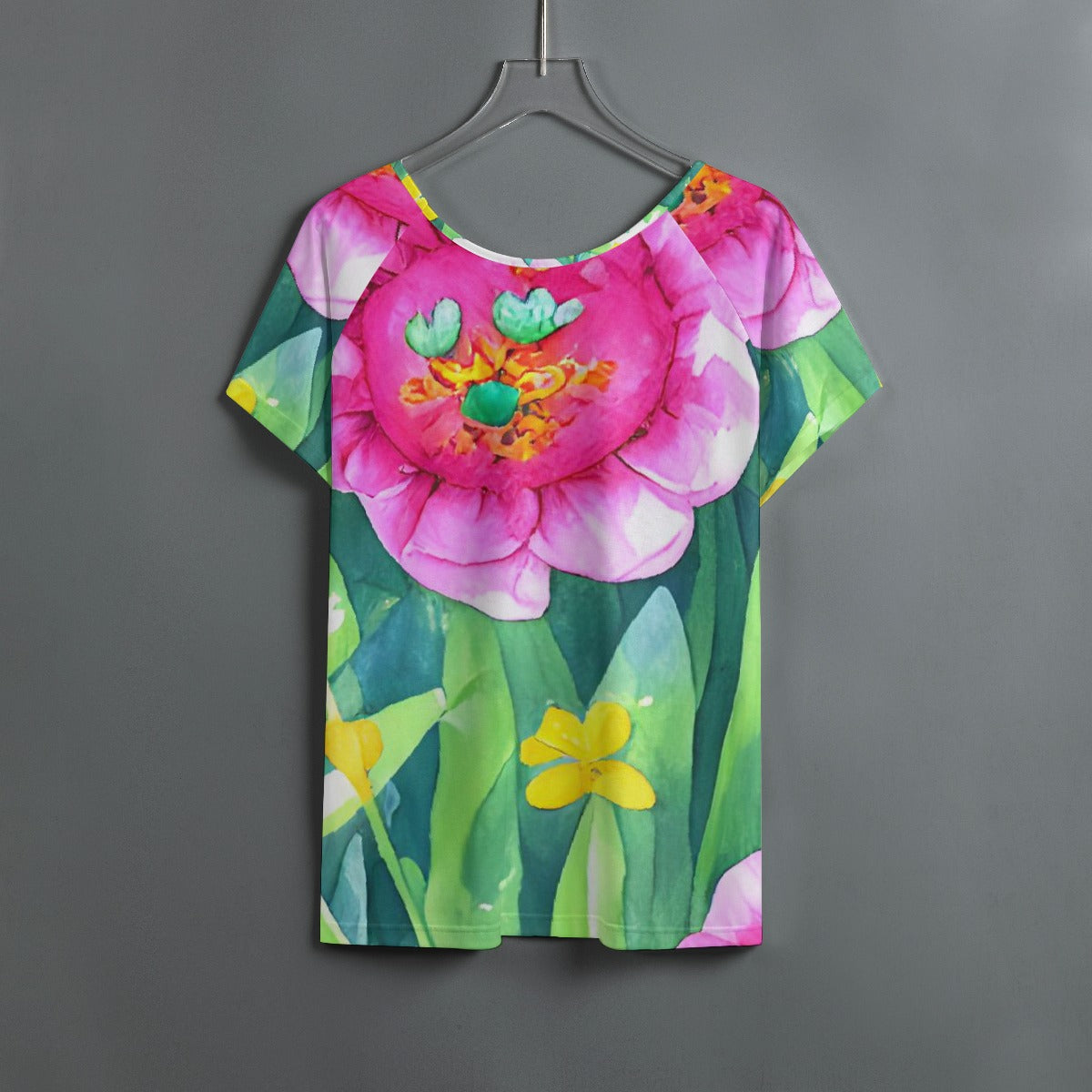 All-Over Print Women's Round Neck T-shirt With Raglan Sleeve