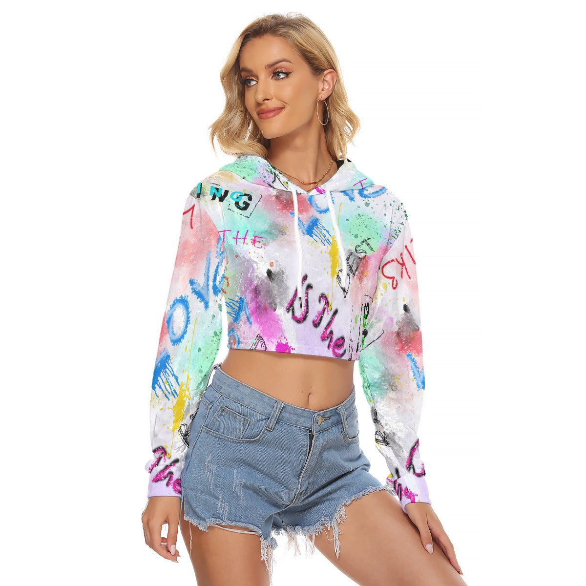 All-Over Print Women's Crop Top Hoodie|Velvet