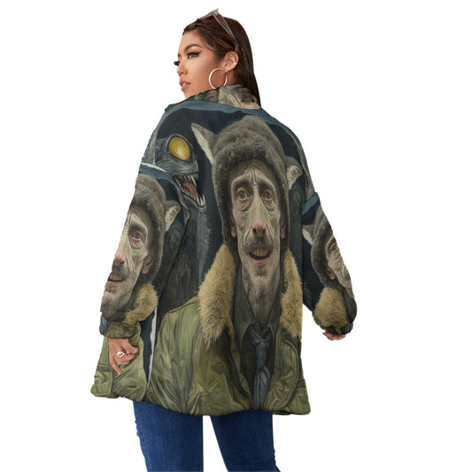 All-Over Print Unisex Borg Fleece Stand-up Collar Coat With Zipper Closure(Plus Size)