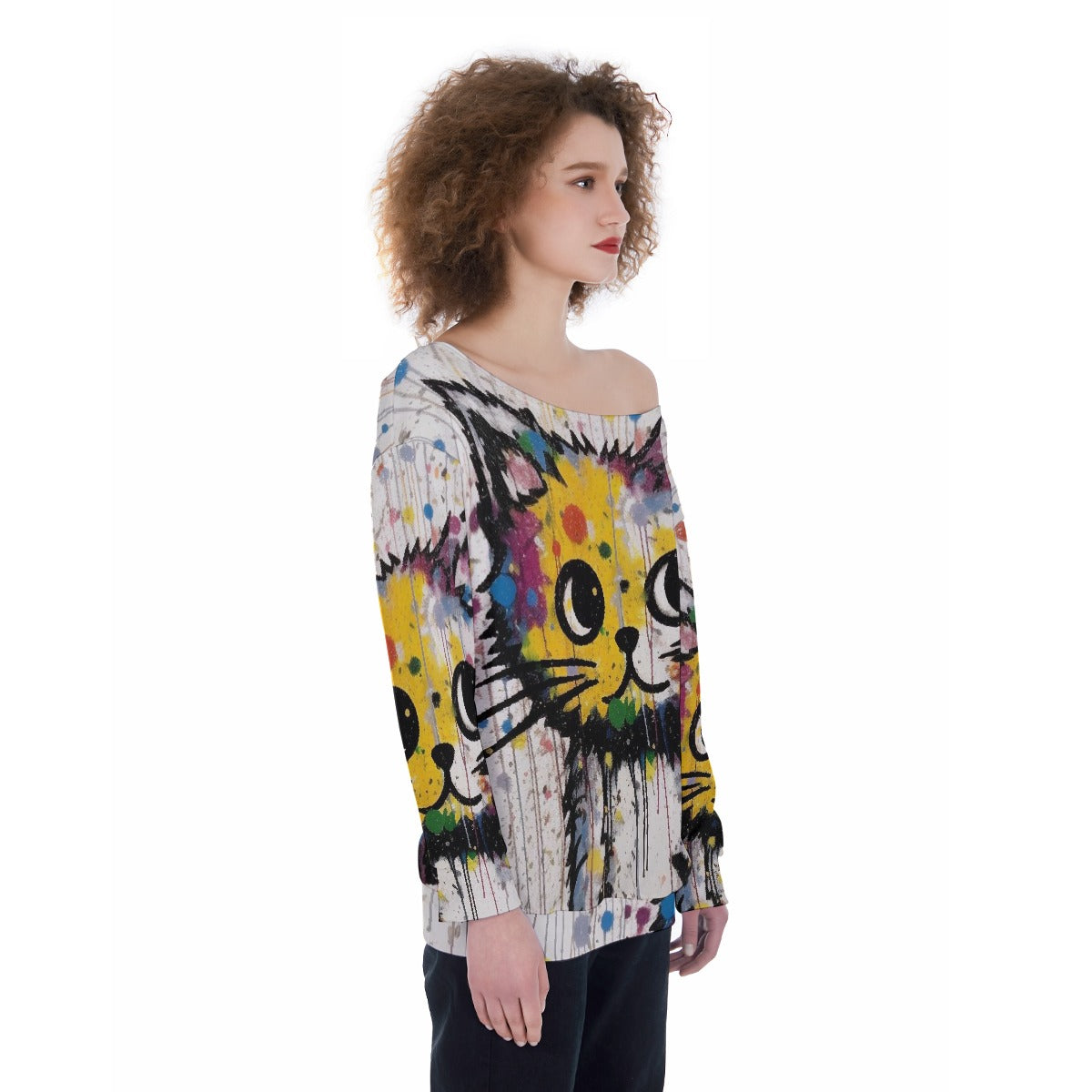 All-Over Print Oversized Women's Off-Shoulder Sweatshirt
