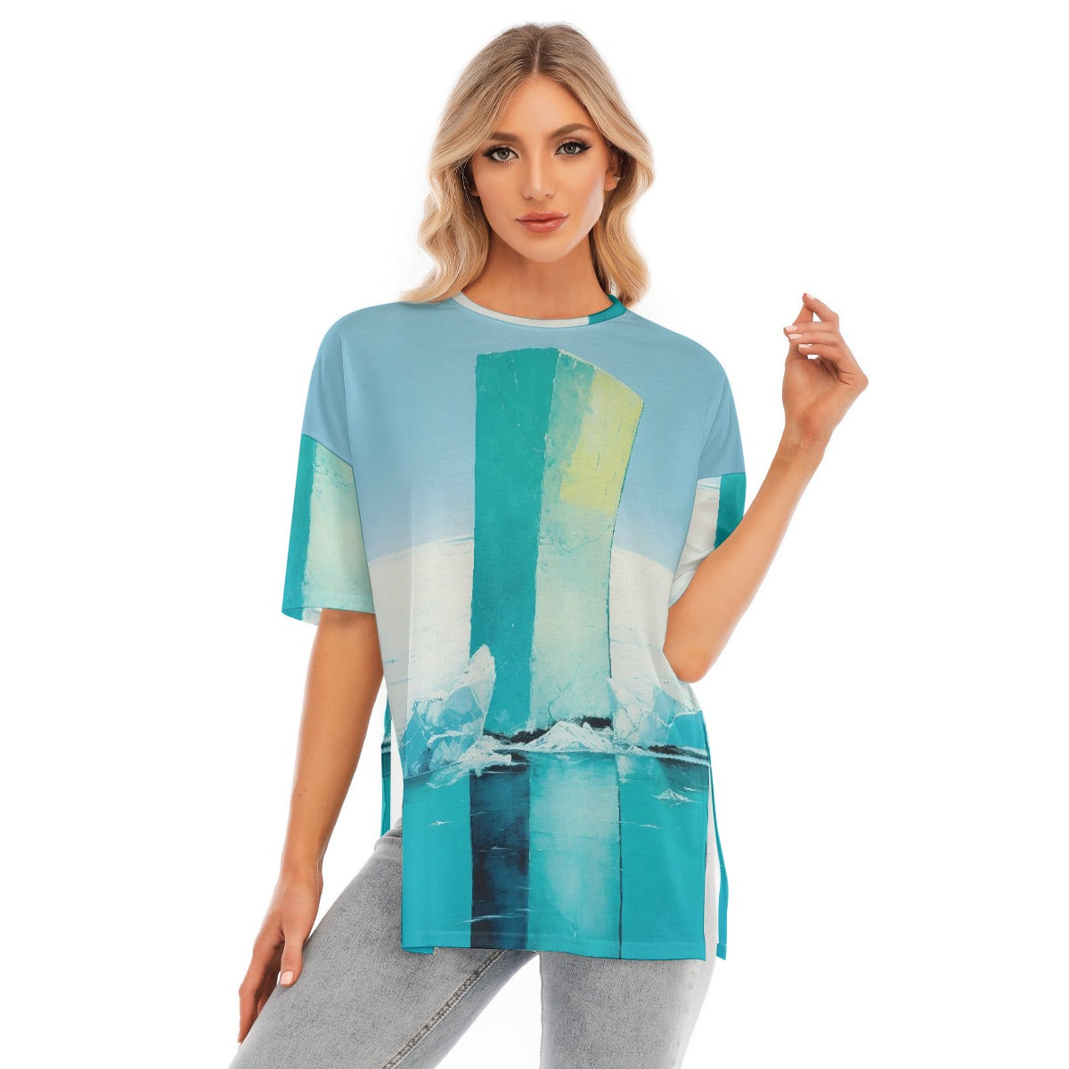 All-Over Print Women's Short Sleeves T-shirt With Hem Split