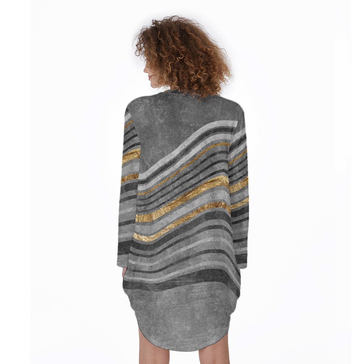 All-Over Print Women's Casual Loose Long Sleeve Dress With Pocket