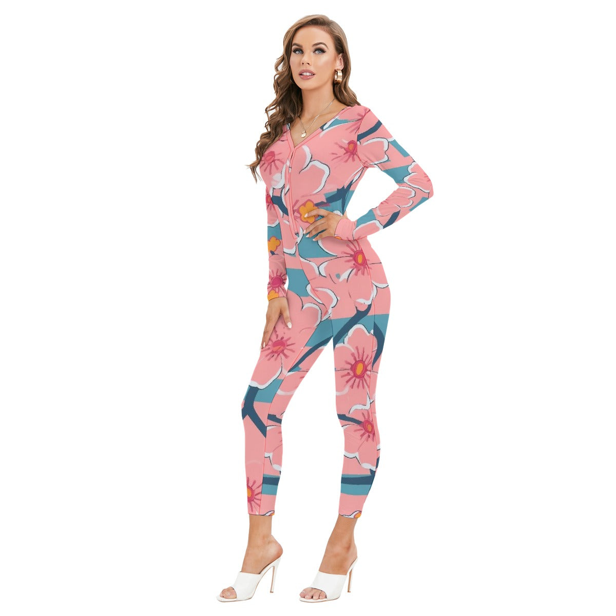 All-Over Print Women's Plunging Neck Jumpsuit
