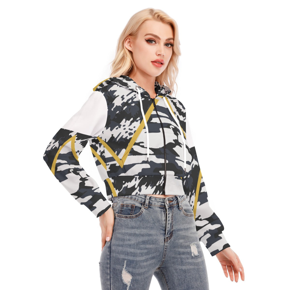 All-Over Print Women's Crop Top Hoodie With Zipper Closure