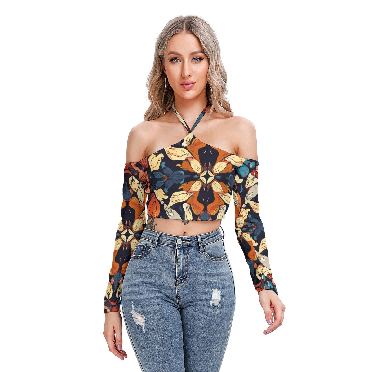 All-Over Print Women's Halter Lace-up Top