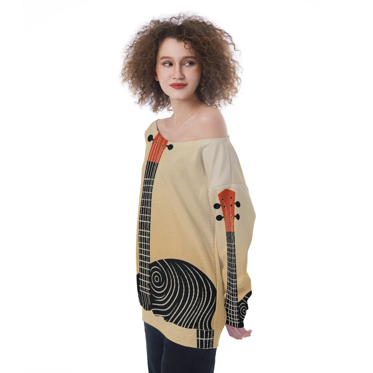 All-Over Print Oversized Women's Off-Shoulder Sweatshirt