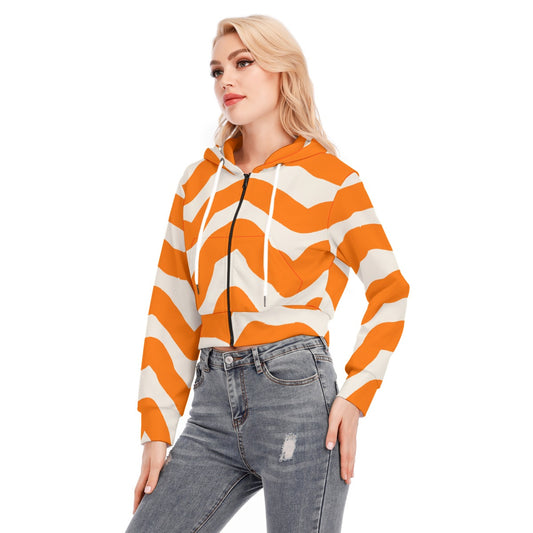 All-Over Print Women's Crop Top Hoodie With Zipper Closure