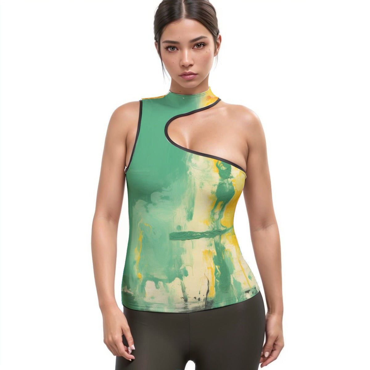 All-Over Print Women's Halter Sleeveless Asymmetrical Tank Top