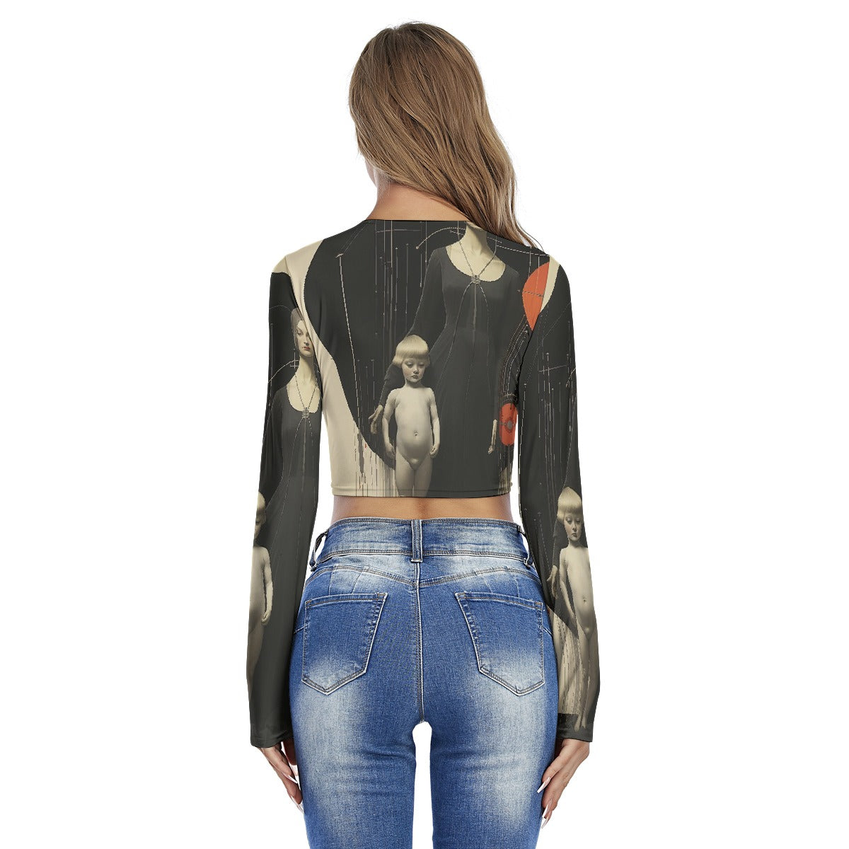 All-Over Print Women's Round Neck Crop Top T-Shirt