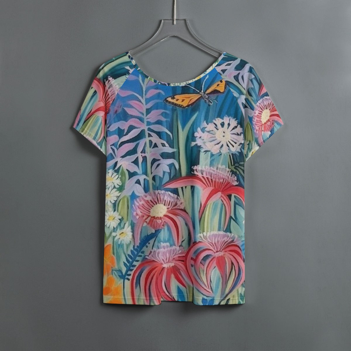 All-Over Print Women's Round Neck T-shirt With Raglan Sleeve