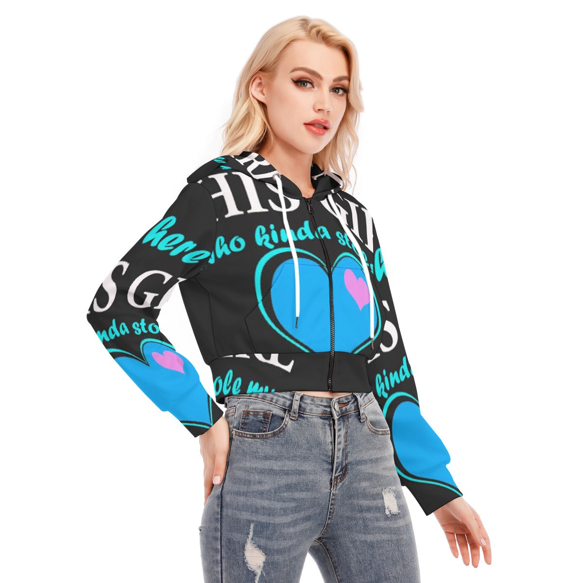 All-Over Print Women's Crop Top Hoodie With Zipper Closure