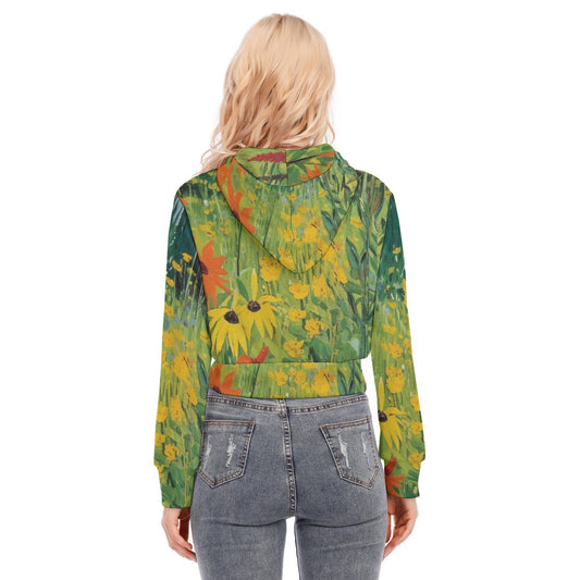 All-Over Print Women's Crop Top Hoodie With Zipper Closure