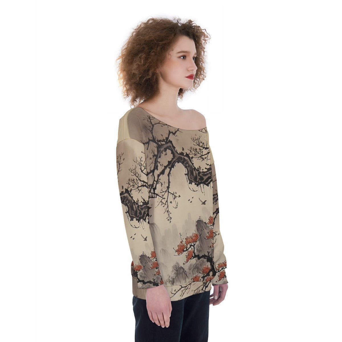 All-Over Print Oversized Women's Off-Shoulder Sweatshirt