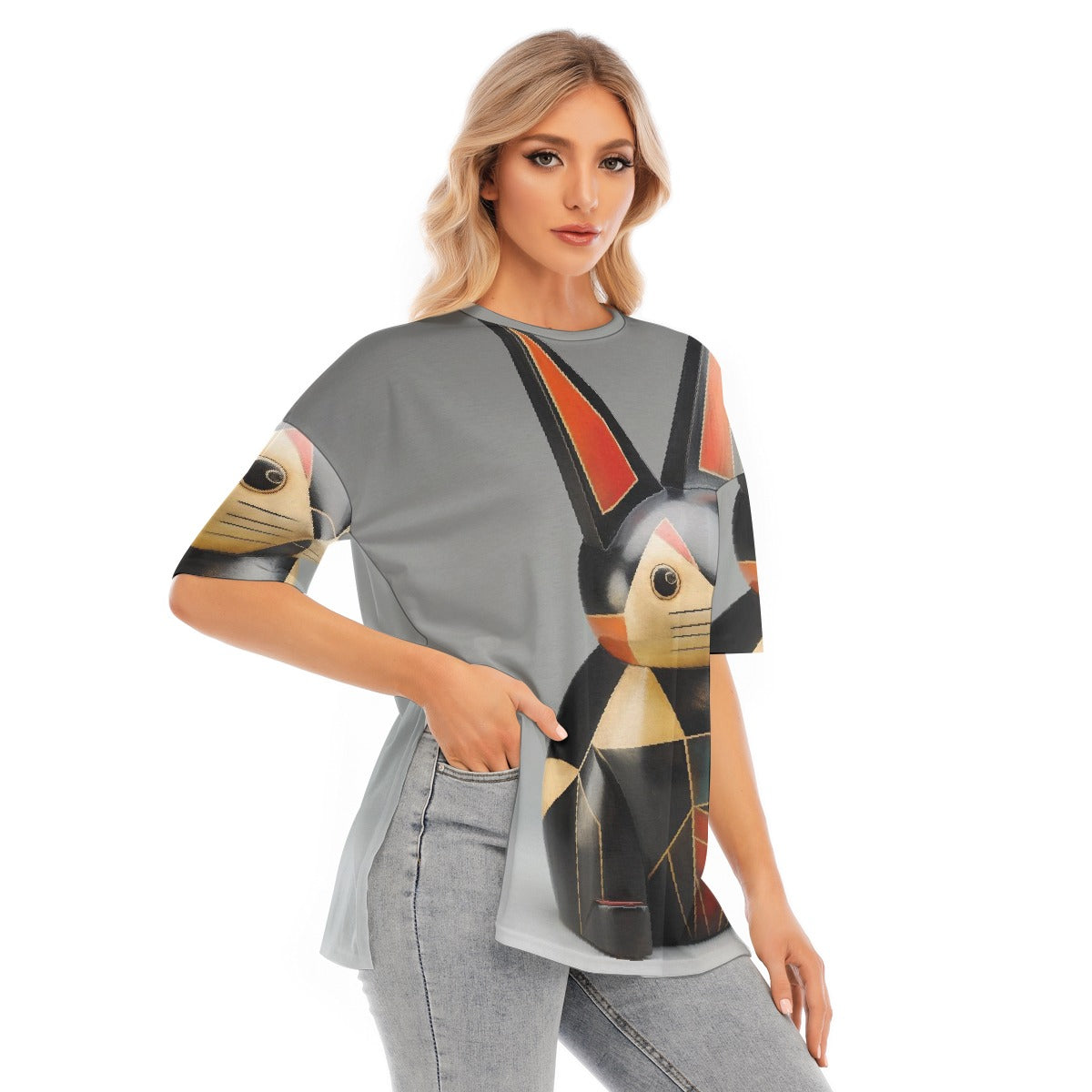 All-Over Print Women's Short Sleeves T-shirt With Hem Split