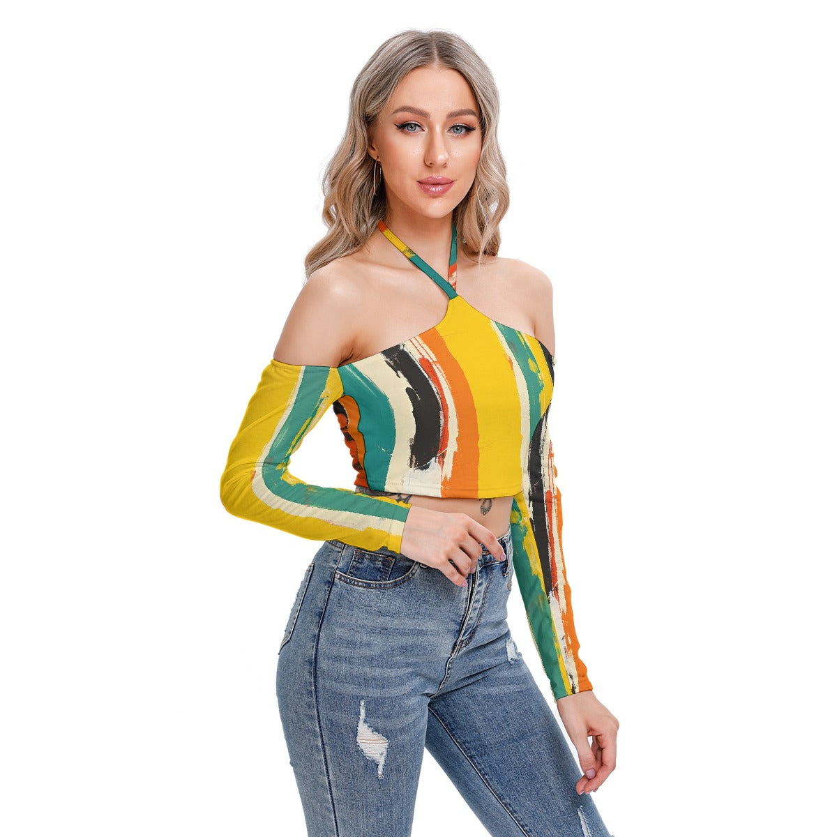 All-Over Print Women's Halter Lace-up Top
