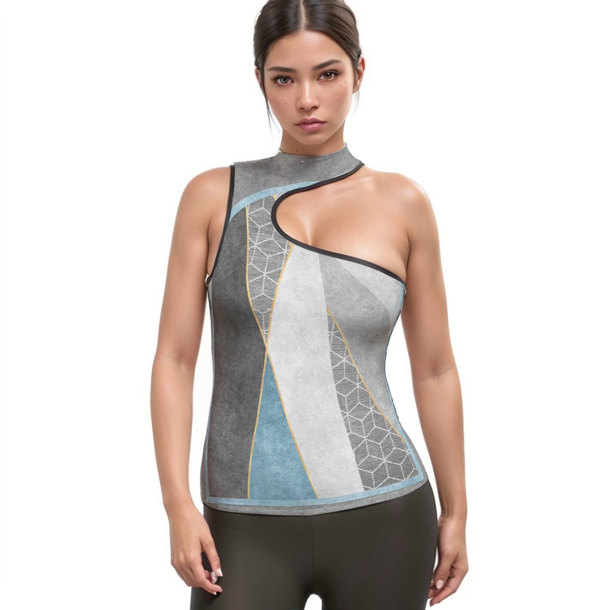 All-Over Print Women's Halter Sleeveless Asymmetrical Tank Top
