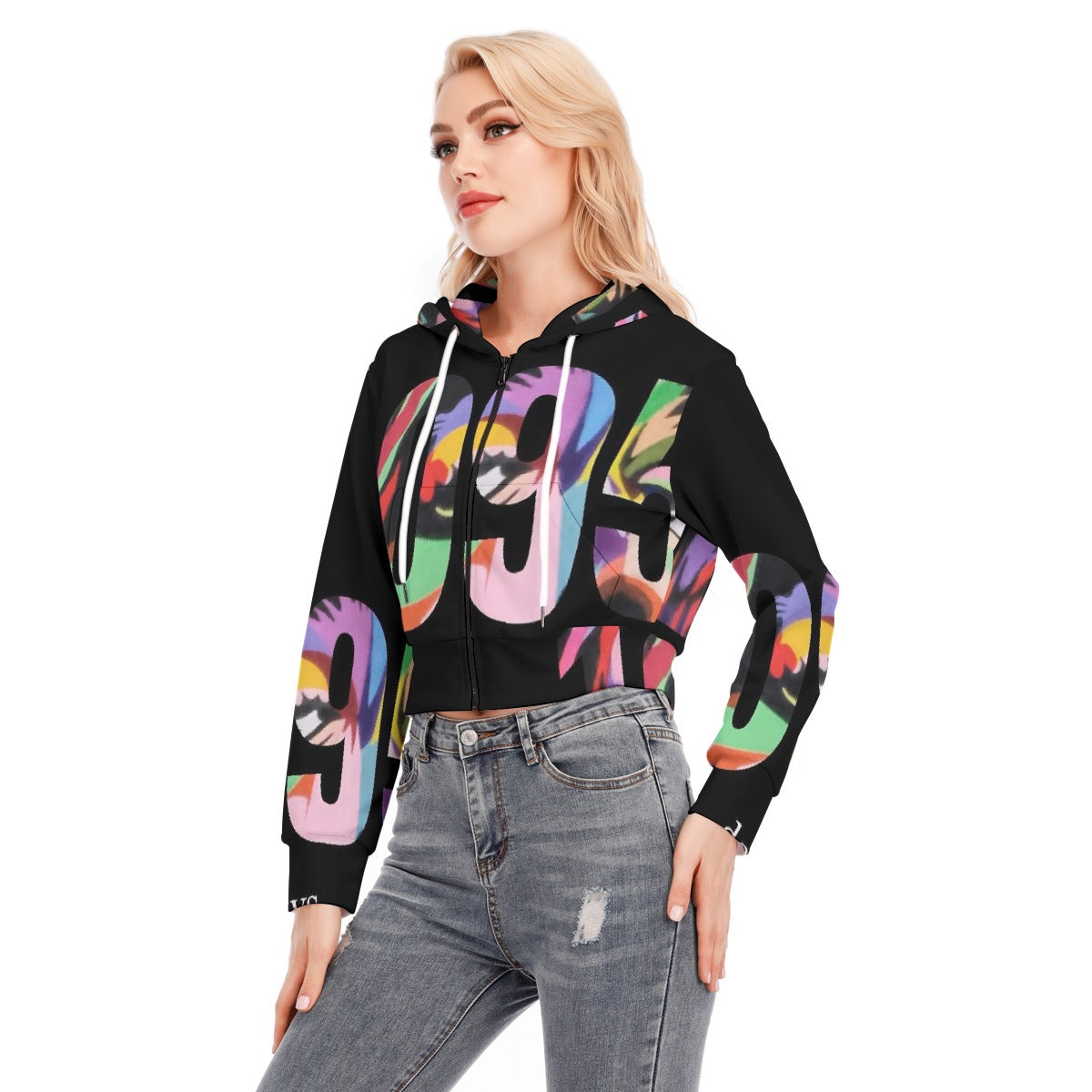 All-Over Print Women's Crop Top Hoodie With Zipper Closure