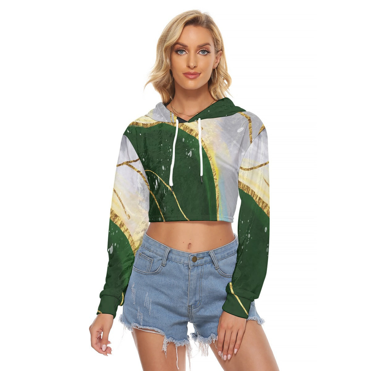 All-Over Print Women's Crop Top Hoodie|Velvet