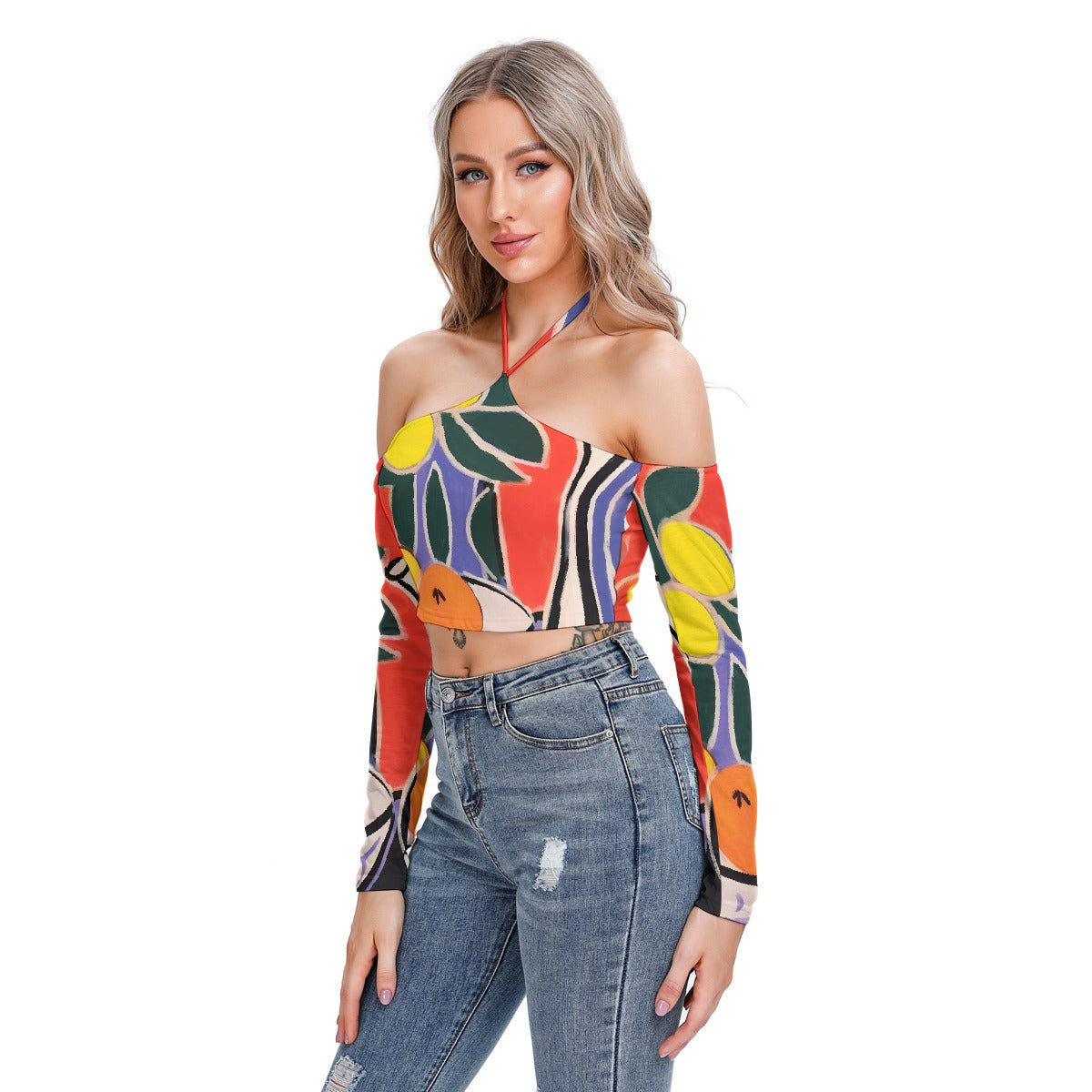 All-Over Print Women's Halter Lace-up Top