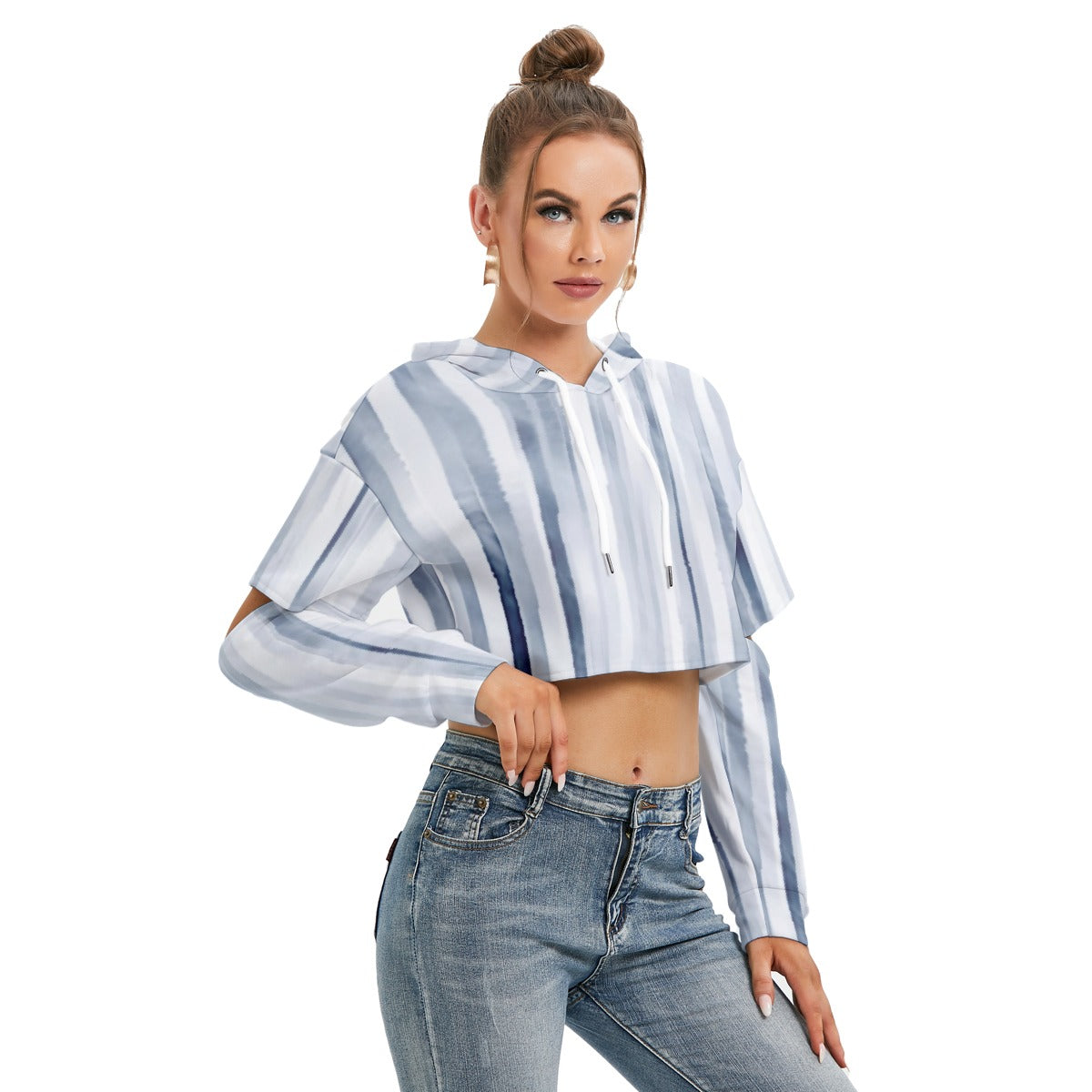 All-Over Print Women's Heavy Fleece Hoodie With Hollow Out Sleeve
