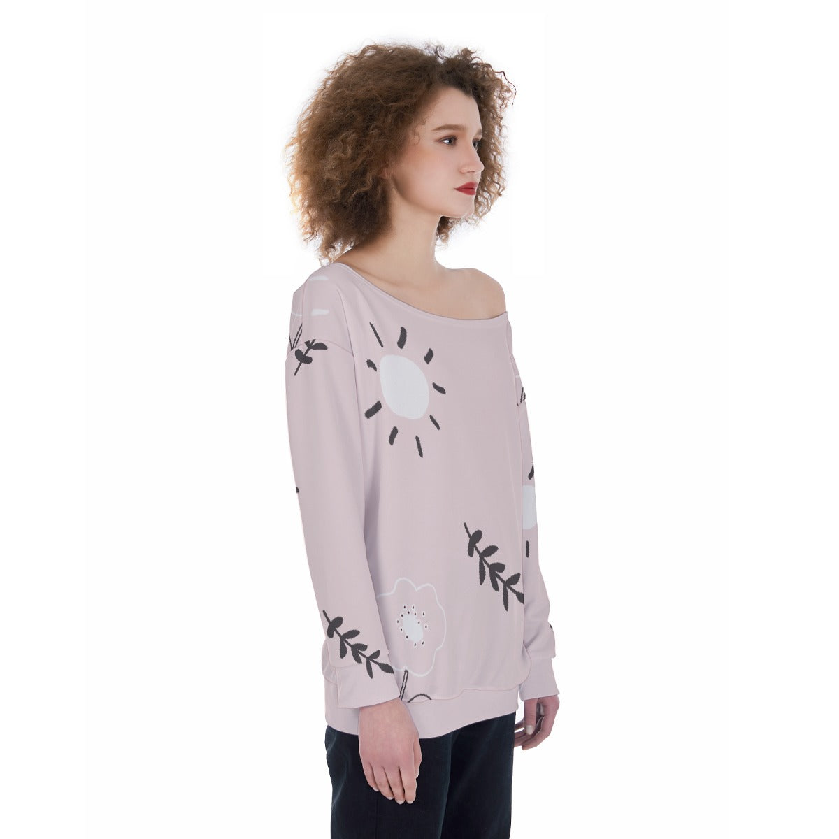 All-Over Print Oversized Women's Off-Shoulder Sweatshirt