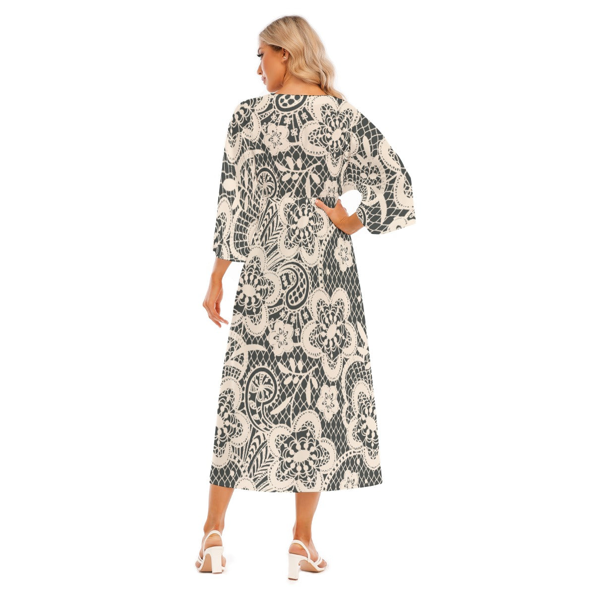 All-Over Print Women's Mid-Sleeve Long Dress