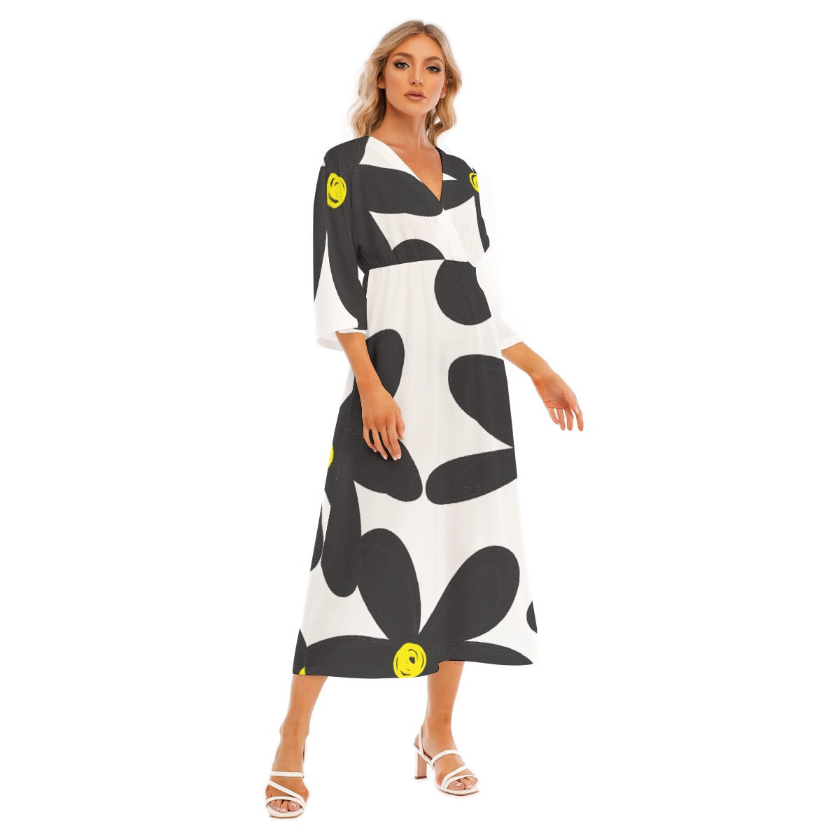 All-Over Print Women's Mid-Sleeve Long Dress