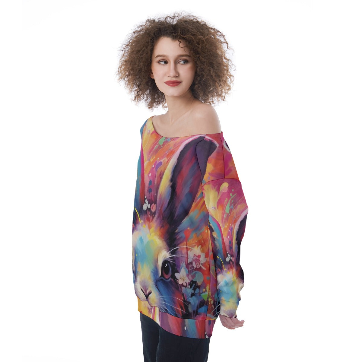 All-Over Print Oversized Women's Off-Shoulder Sweatshirt