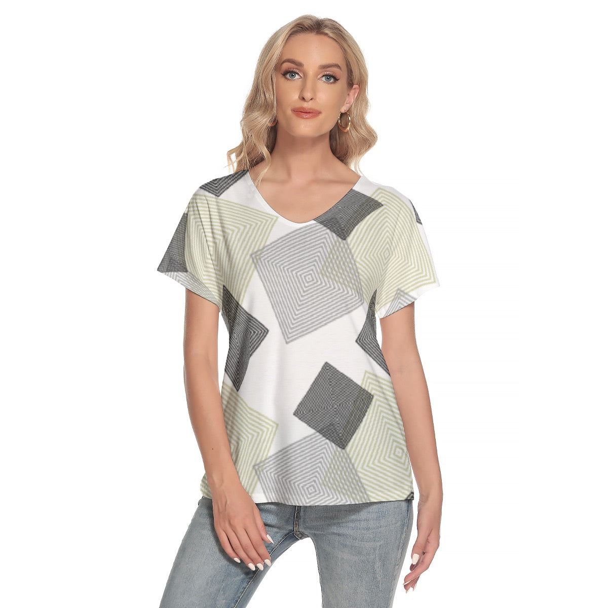 All-Over Print Women's Loose V-neck Short Sleeve T-shirt