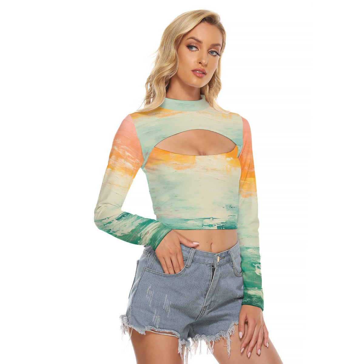 All-Over Print Women's Hollow Chest Keyhole Tight Crop Top