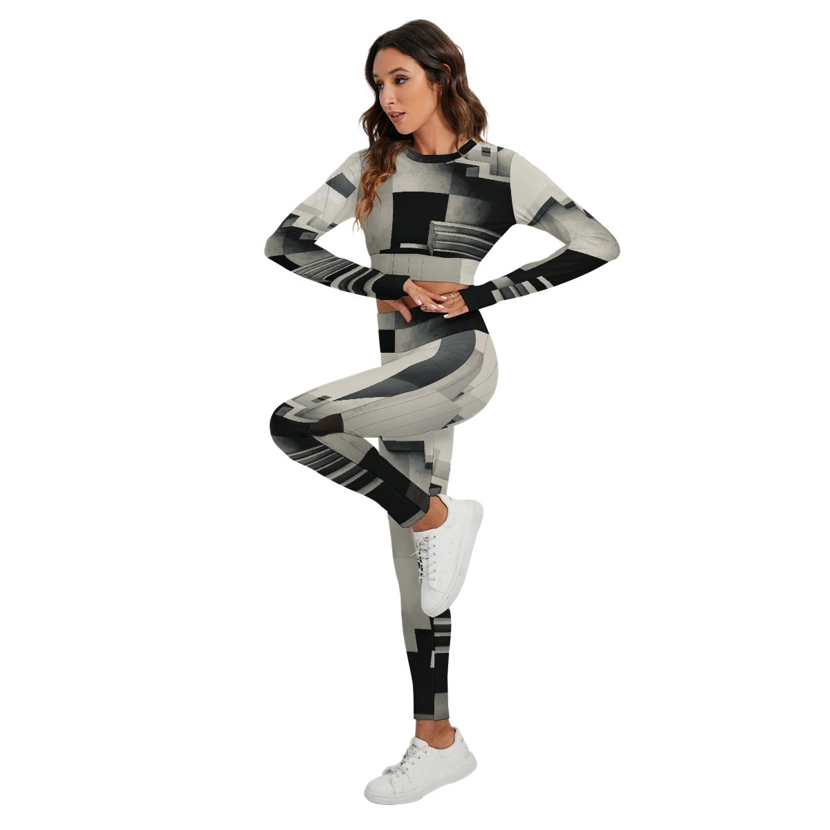 All-Over Print Women's Sport Set With Backless Top And Leggings