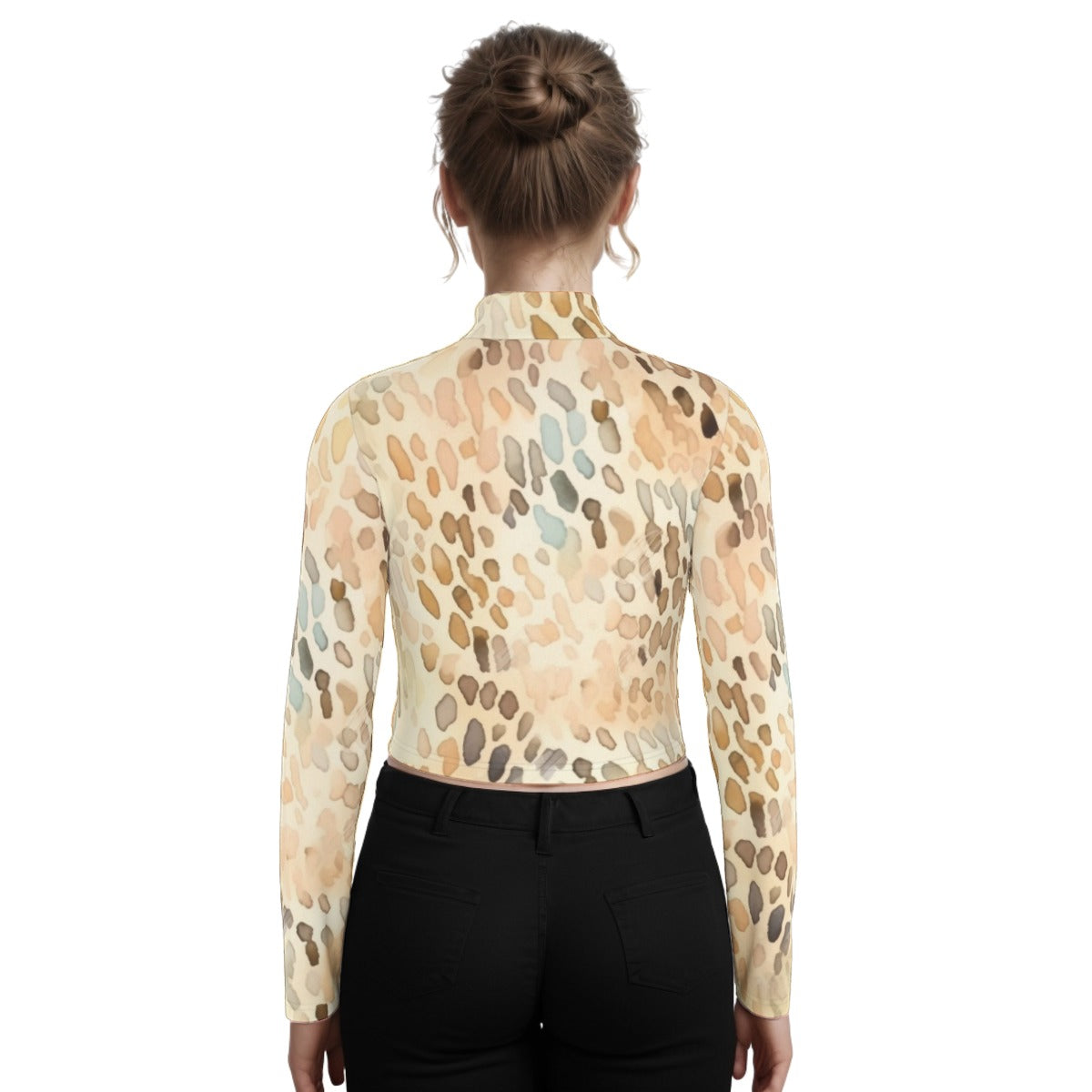 Eco-Friendly All-Over Print Women's Turtleneck T-shirt With Long Sleeve