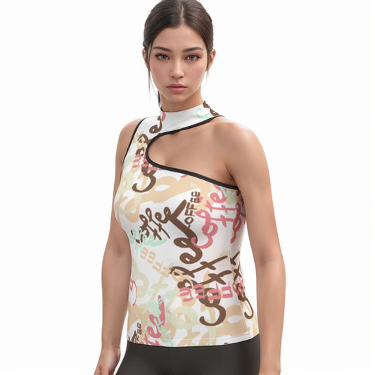 All-Over Print Women's Halter Sleeveless Asymmetrical Tank Top