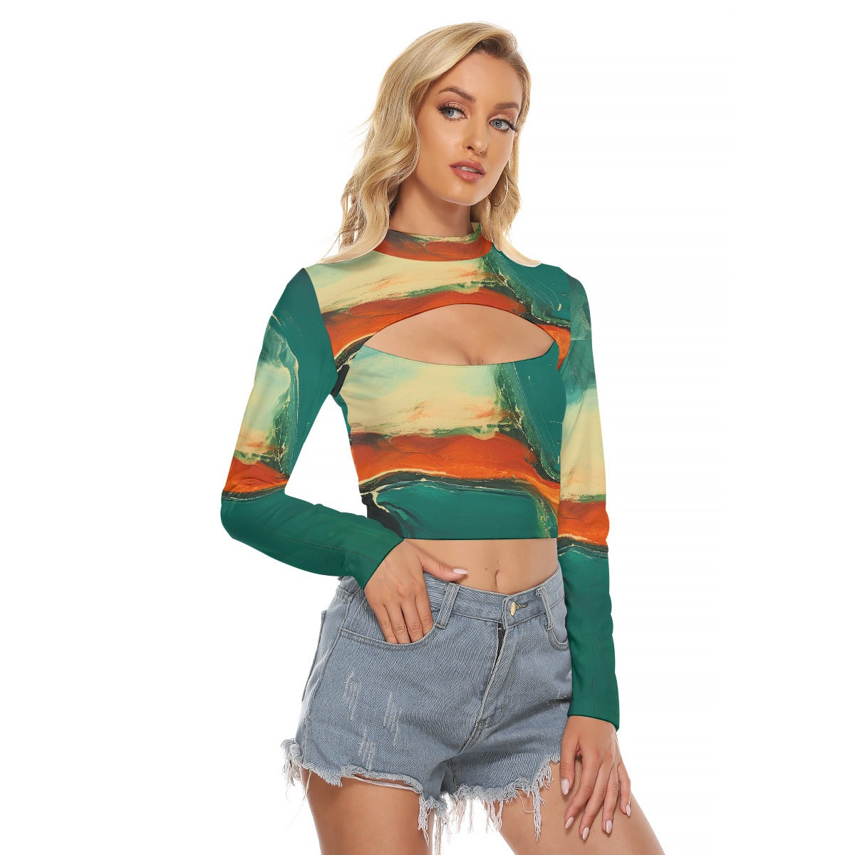 All-Over Print Women's Hollow Chest Keyhole Tight Crop Top