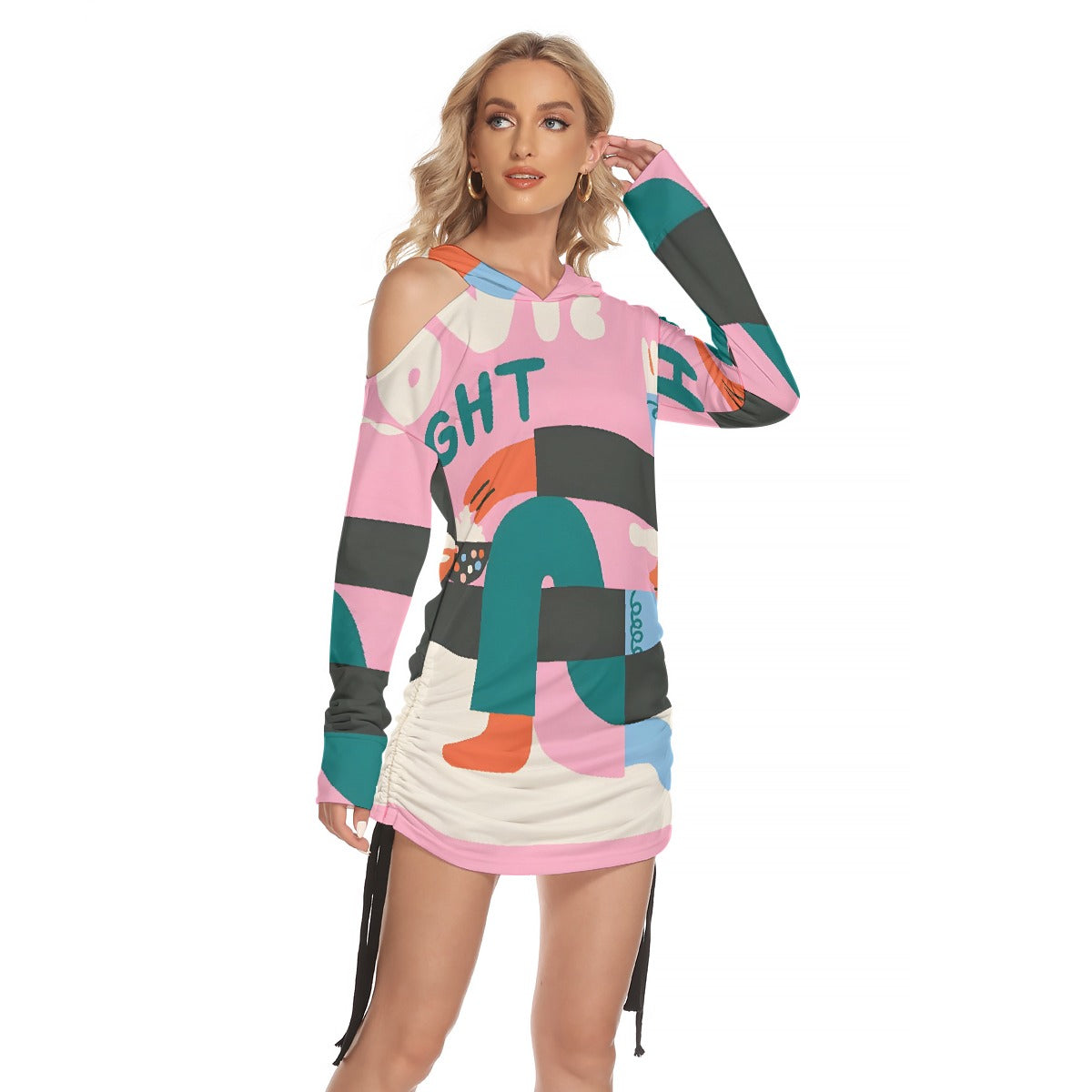 All-Over Print Women's One-shoulder Dress With Waist Shirring