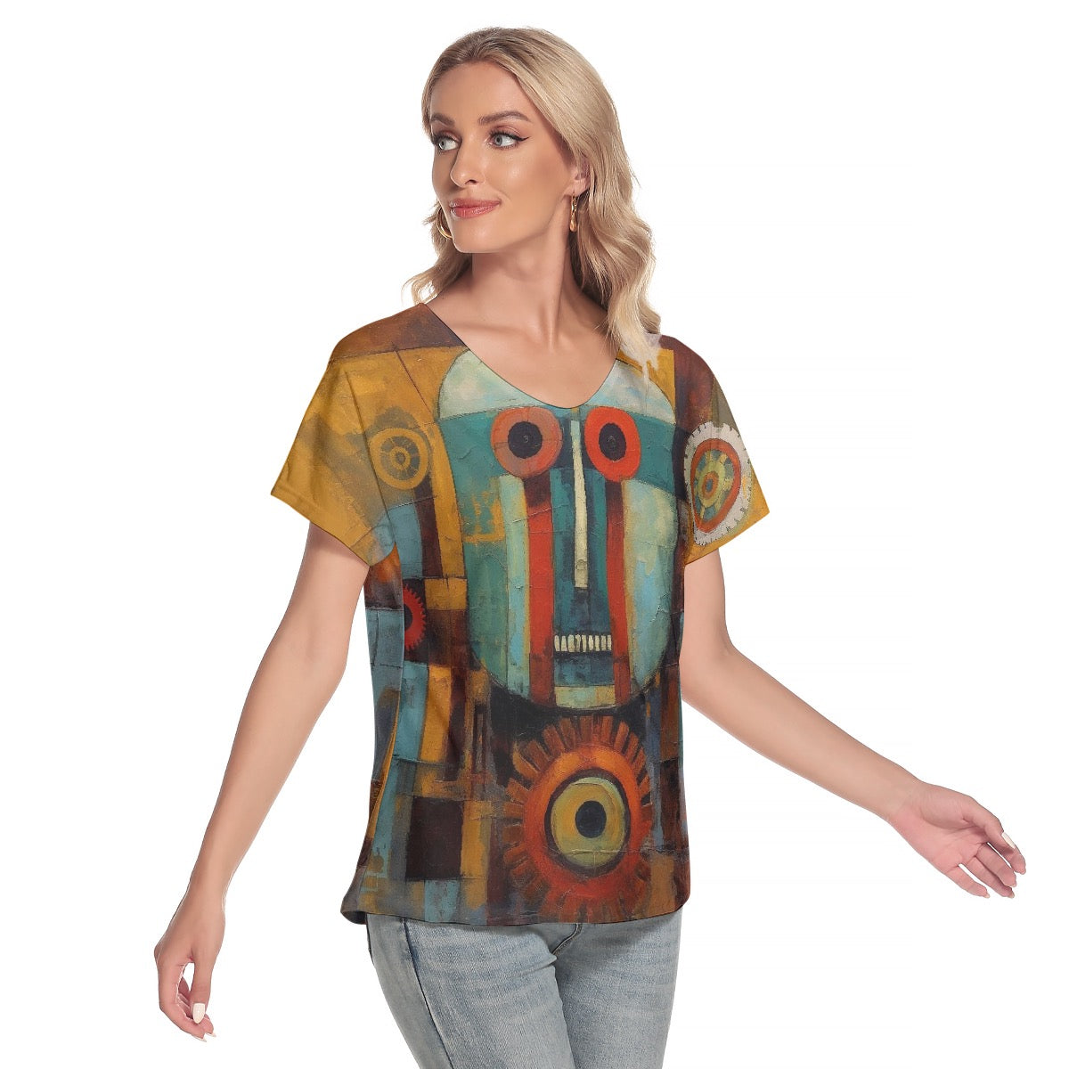 All-Over Print Women's Loose V-neck Short Sleeve T-shirt