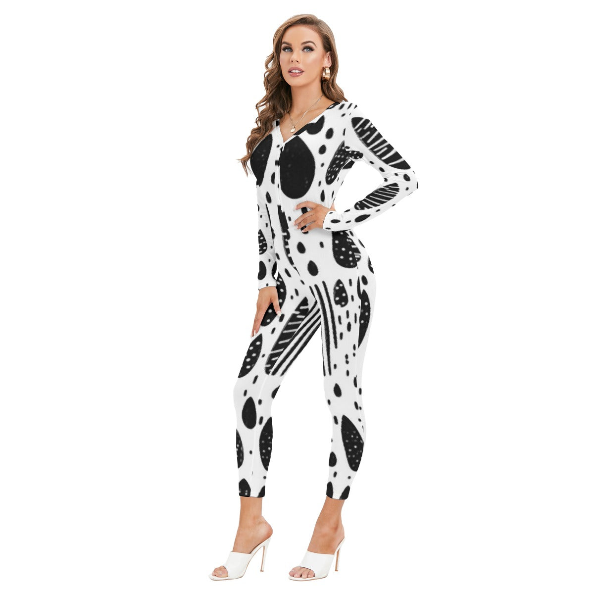 All-Over Print Women's Plunging Neck Jumpsuit