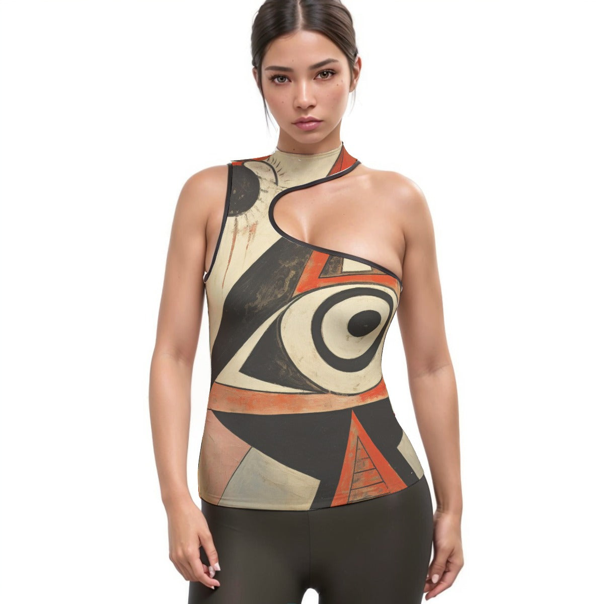 All-Over Print Women's Halter Sleeveless Asymmetrical Tank Top